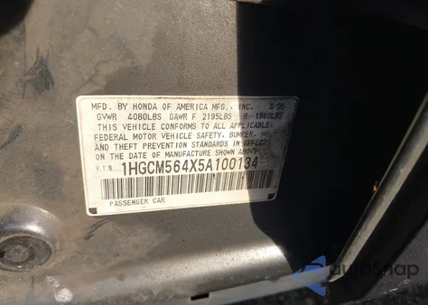 2005 Honda Accord 2.4 Lx from USA, damaged, VIN 1HGCM564X5A100134